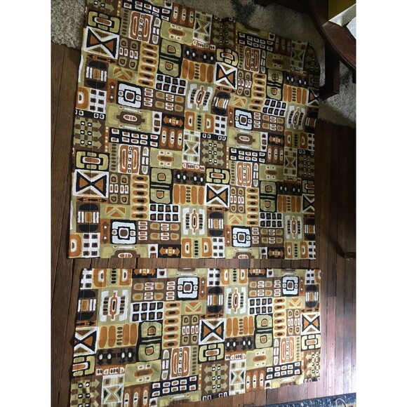 Awesome RARE Vintage Mid Century retro 70s large pattern oval brn tones fabric! - Picture 5 of 8